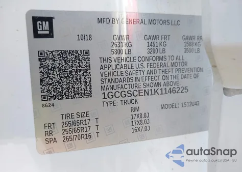 2019 Chevrolet Colorado Lt из США, поврежденный, VIN 1GCGSCEN1K1146225